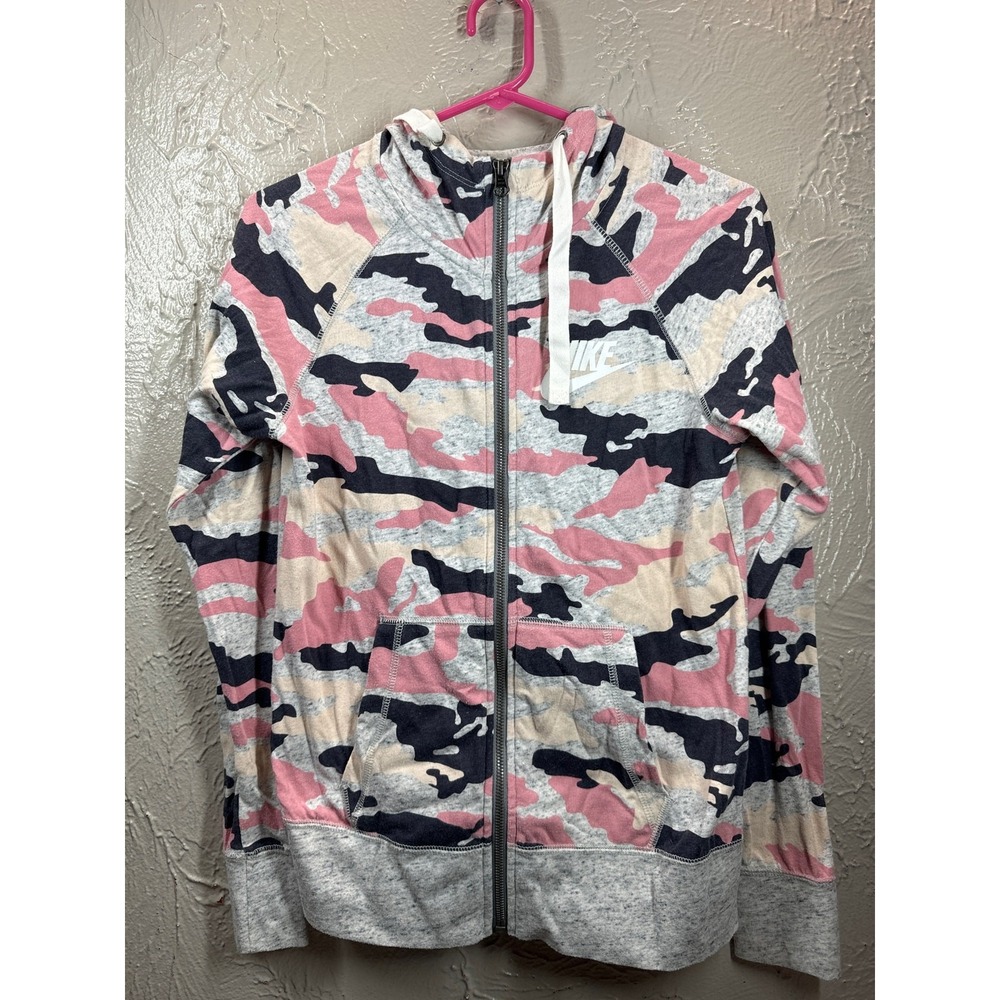 NIKE Women's Organic Cotton Blend‎ Full Zip Up Pink Camo Hoodie Jacket Size XS